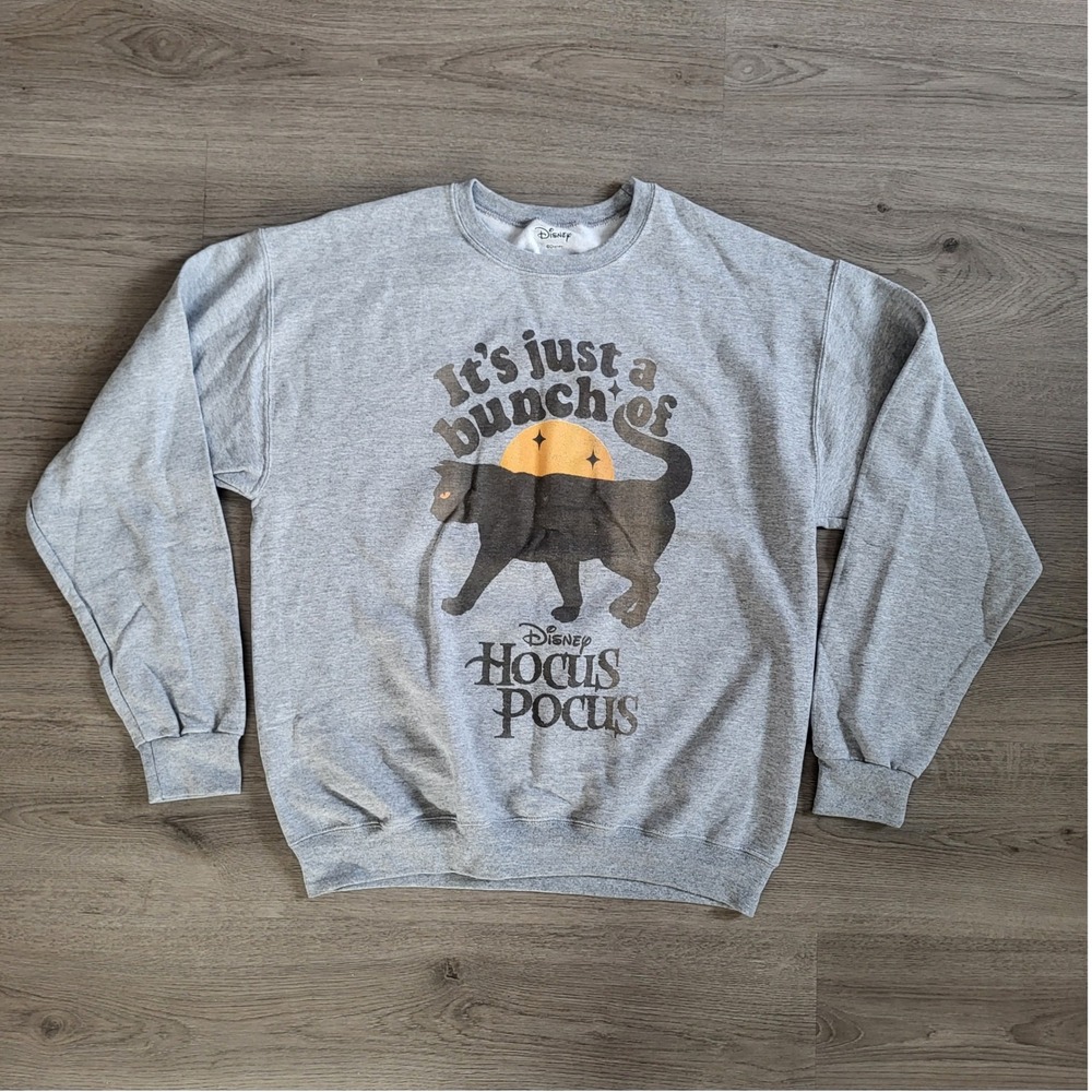 Disney Hocus Pocus Binx Black Cat Gray Graphic Sweatshirt L Halloween Oversized